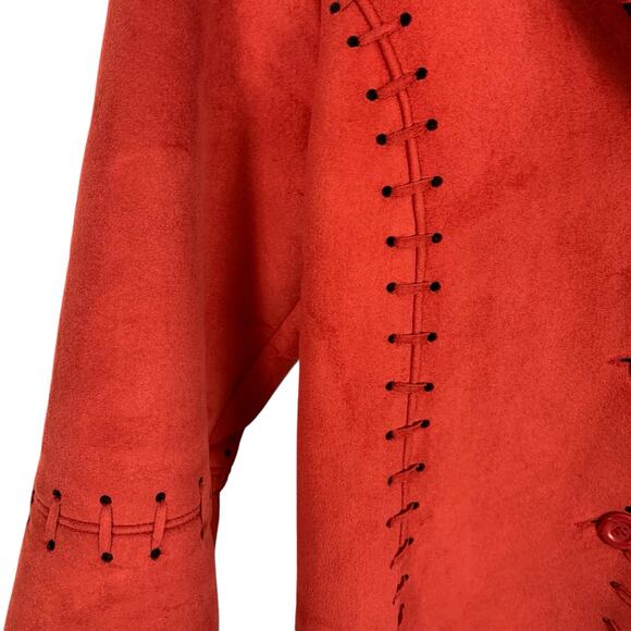 Merchant Sueded Polyester Women's Medium Red Jacket Black Sherpa Lined - Picture 5 of 11